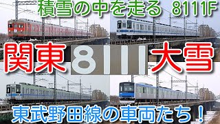 【関東大雪！積雪の中を走る 東武野田線の車両たち！】東武博物館 8000系 初期顔車 8111F(60歳)ツートンカラー 10030系 幕車 60000系 6両編成