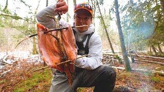 Solo Winter Camping! Steelhead Catch & Cook (CAVEMAN STYLE)