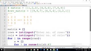 reverse matrix | matrix programming in python | python by NP Technologies | matrix programming