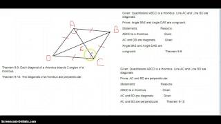 Rhombus Theorems and 2-column proofs