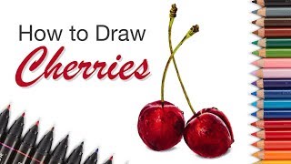 How to Draw Cherries - Colored Pencils and Markers