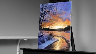 Painting a Snowy Winter Landscape with Acrylics - Paint with Ryan