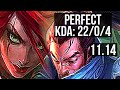 KATARINA vs YASUO (MID) | 22/0/4, Legendary, Quadra, 8 solo kills, 1.6M mastery | BR Master | v11.14