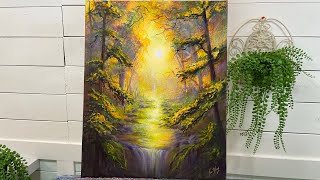 How To Paint Autumn Landscape “AMBER FOREST” Acrylic step by step tutorial