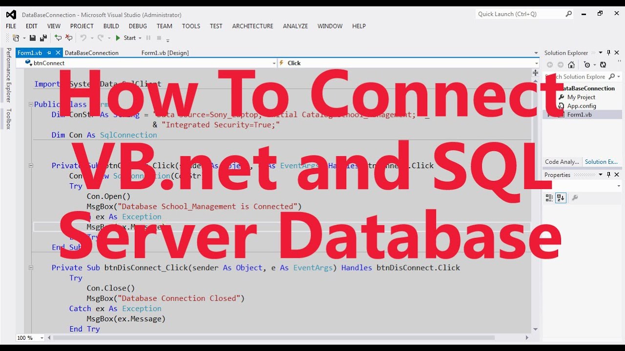 How To Connect Vb Net And Sql Server Database Youtube