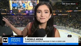 Sports reporter stiff arms fan trying to get in her live shot at Stanley Cup Finals