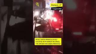 Watch | Samajwadi Party Leader's Miraculous Escape as Truck Drags Car for 500 Meters | The Quint