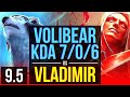 VOLIBEAR vs VLADIMIR (TOP) | KDA 7/0/6, Godlike | Korea Diamond | v9.5