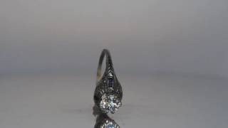 Antique Art Deco GIA .93ct European Cut Diamond Engagement Ring with Sapphire Side Stones  VEG#249