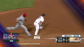 CIN@BOS: Pedroia turns two with a nice glove-flip