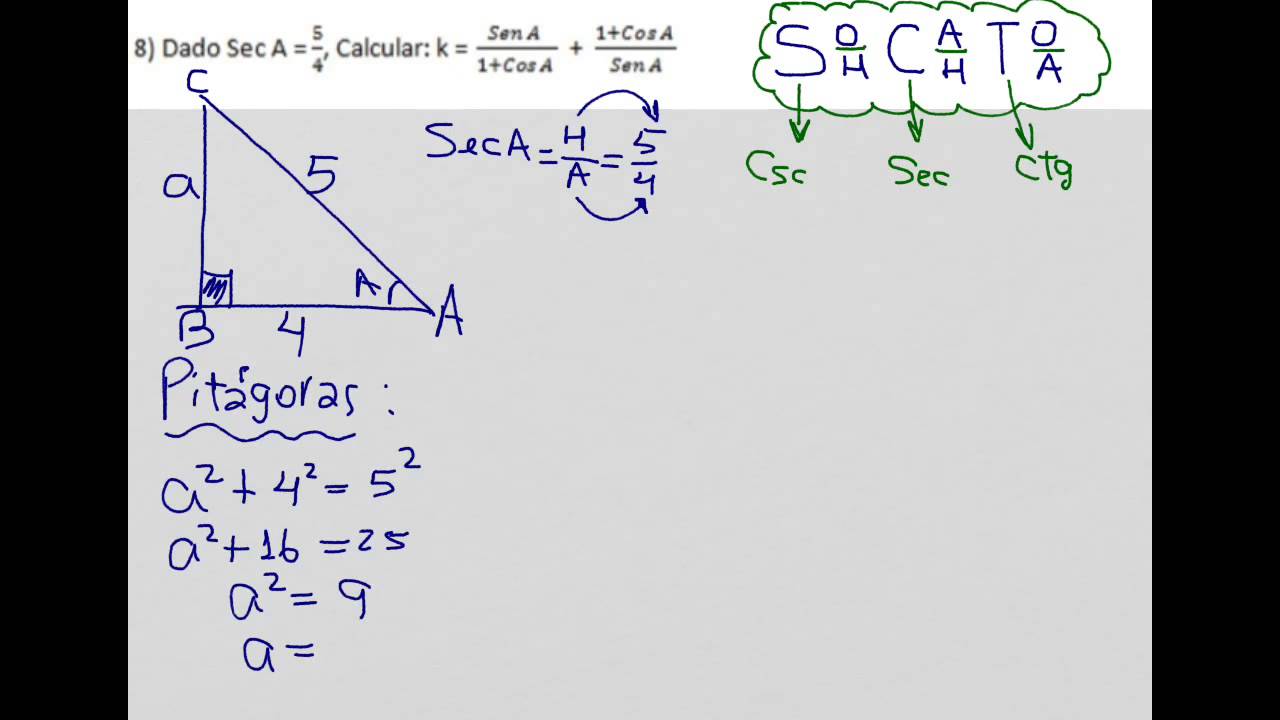 Si 5CosA=3; Halla 12(TgA+CtgA)/5(SecA), En Un Triángulo Rectángulo ABC ...