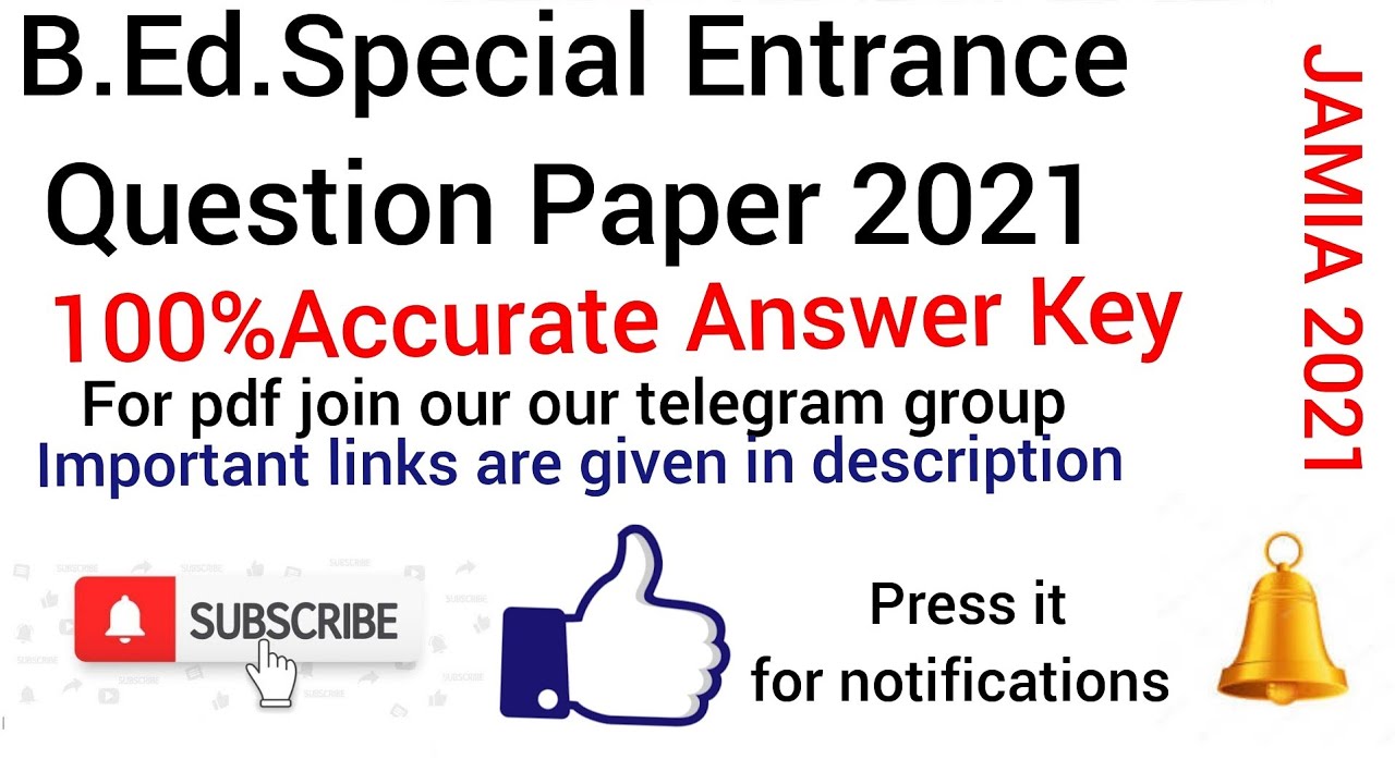 B.Ed Special Jamia Entrance Exam Question Paper 2021(Answer Key/Short ...