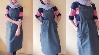 DIY - Denim pinafore dress/Dungaree design dress /full tutorial