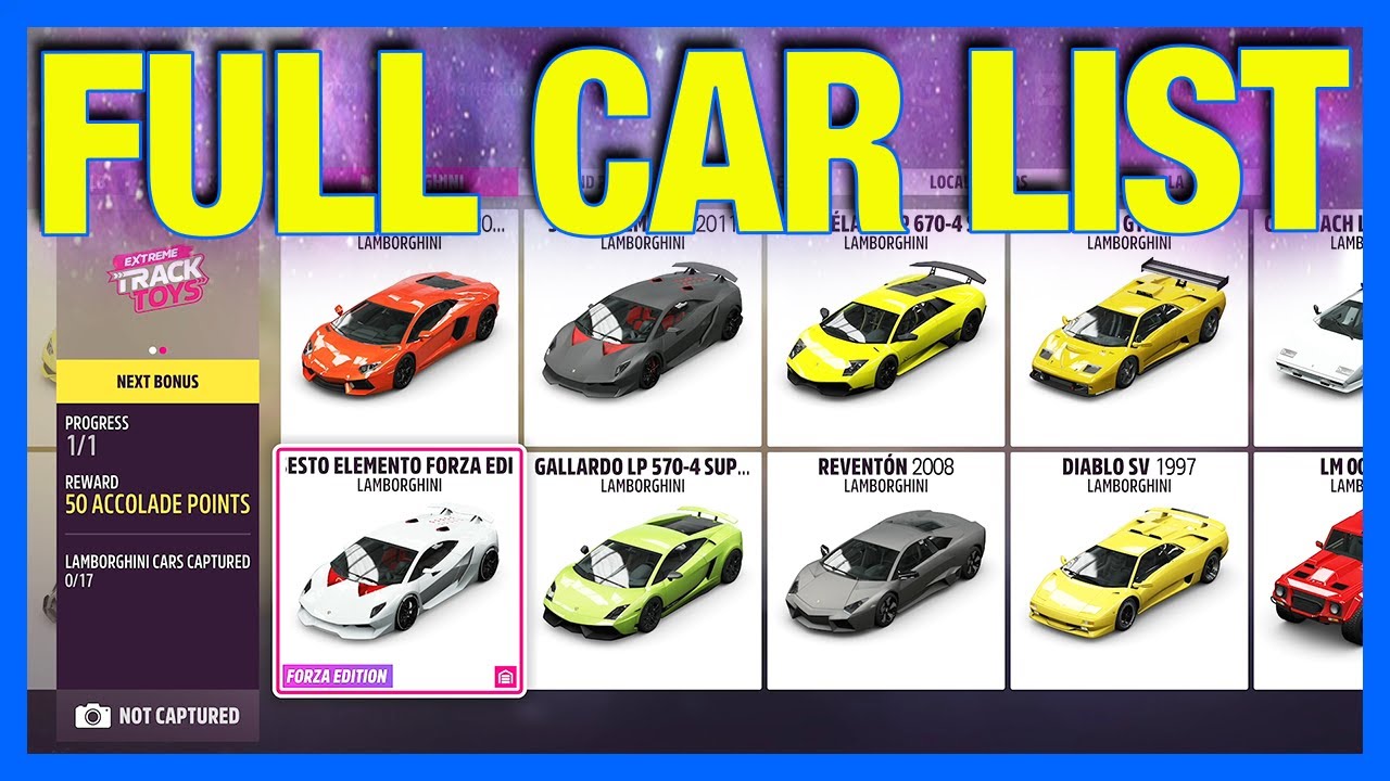 Forza Horizon 5 : FULL CAR LIST + DLC CARS!!! - YouTube