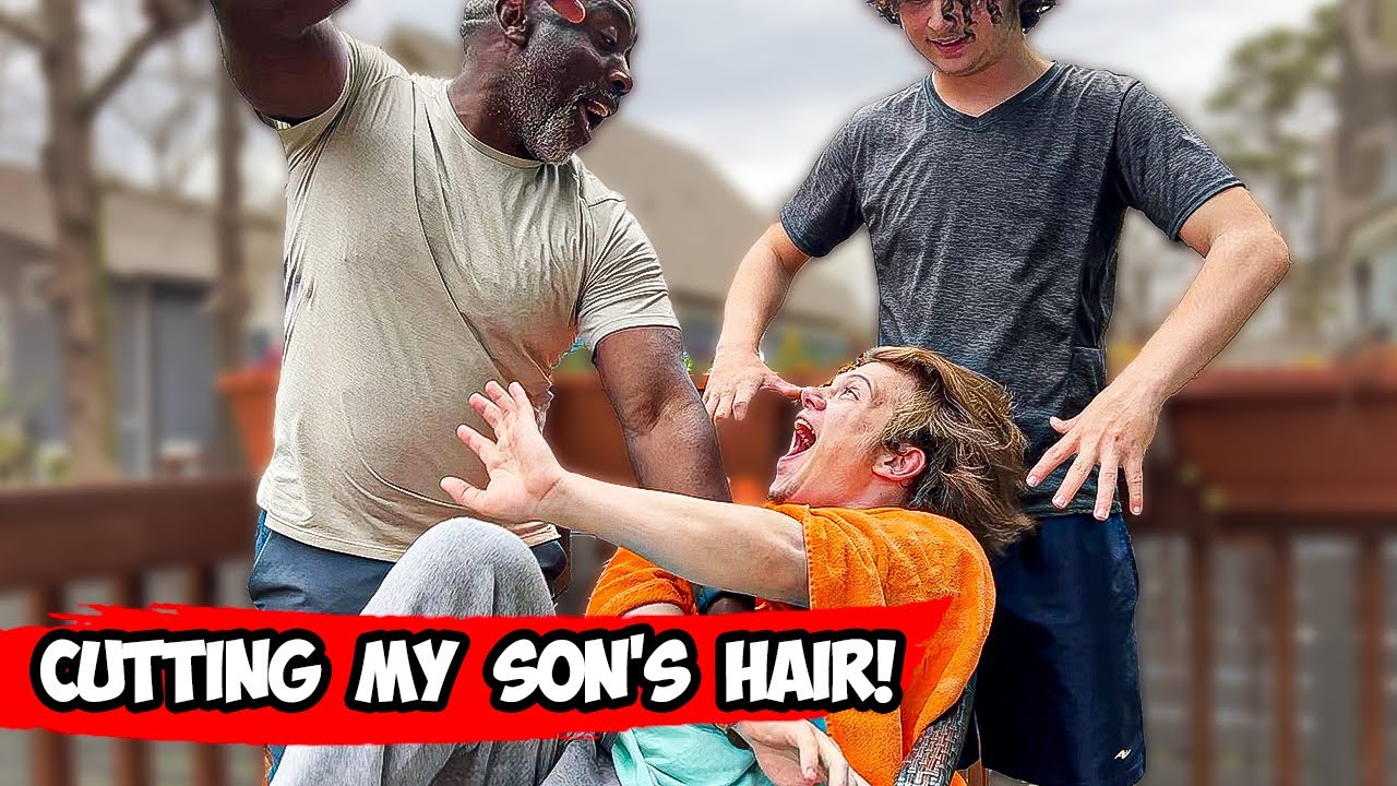 BLACK DAD LEARNING TO CUT WHITE SON'S HAIR!