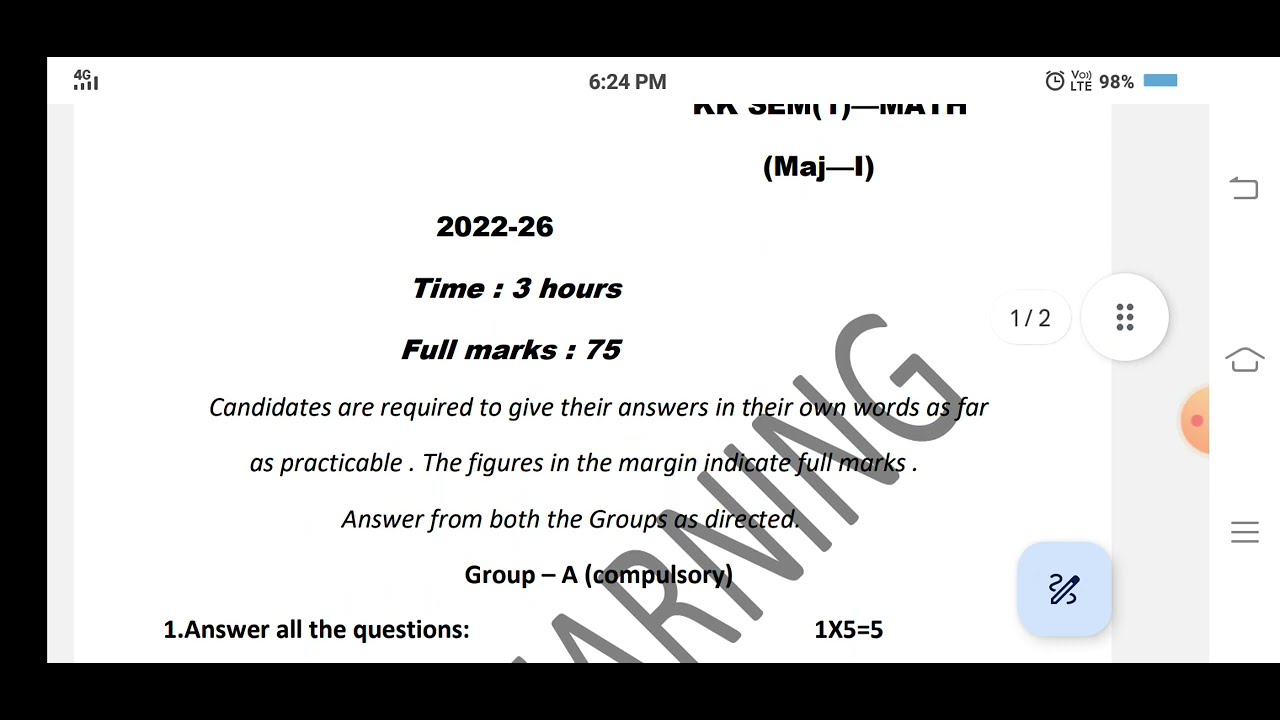 Sem 1 2022 26 Major Math Paper Skmu Dumka Expected Question Paper Youtube