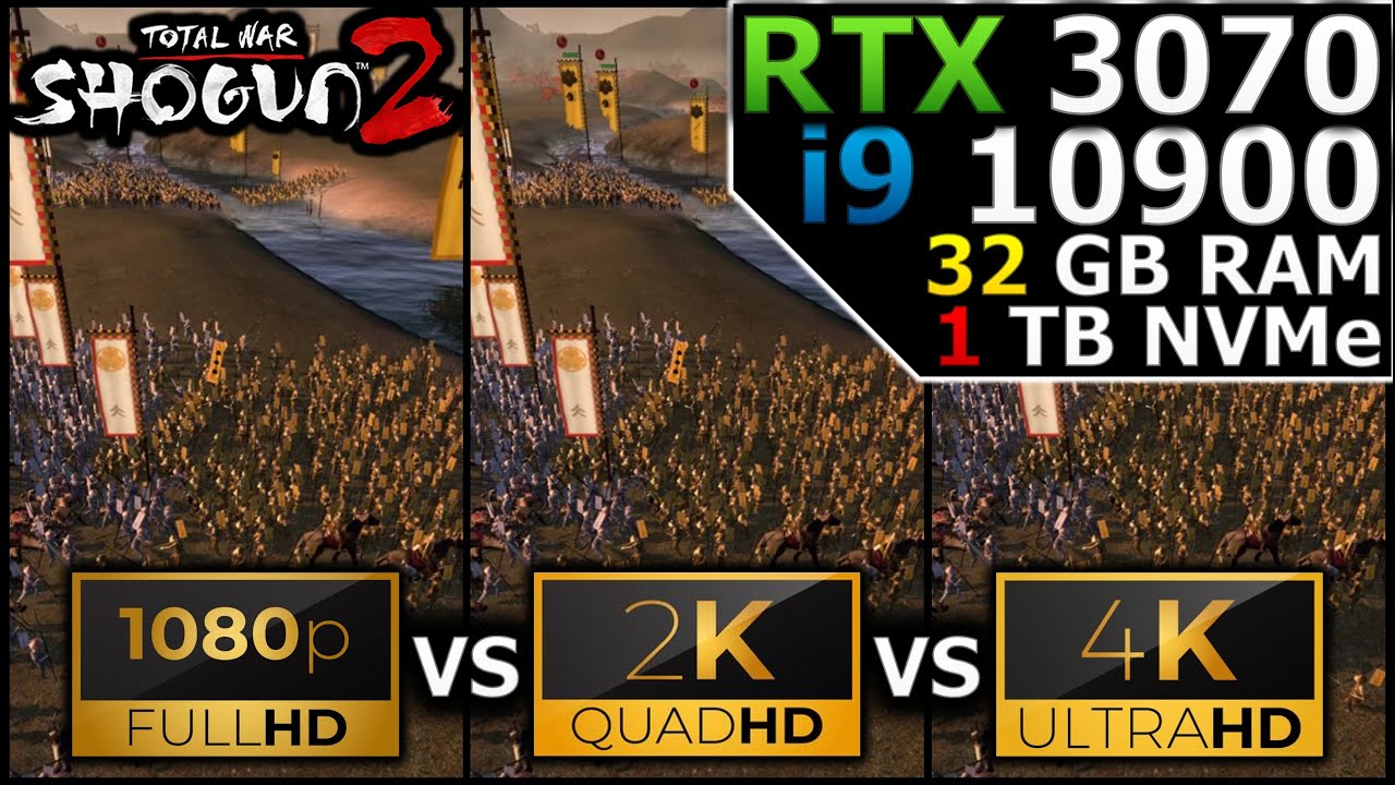 Total War Shogun 2 1080p Vs 1440p Vs 2160p Rtx 3070 I9 10900