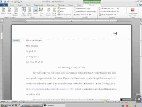 Setting Up MLA Header with Microsoft Word 2010 Setting Up MLA Header with Microsoft Word 2010