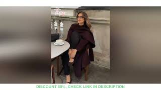 2024 Burgundy Red Elegant Scarf Collar Woolen Overcoat Women Fashion Long Sleeved Lace Up Oversized