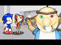 SONIC AND POMNI VS ESCAPE BABY BOBBY  DAYCARE IN ROBLOX