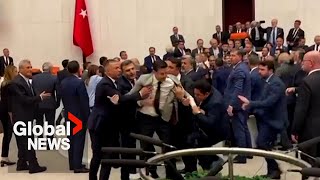 Lawmakers brawl in Turkish parliament over pro-Kurdish mayor's detention