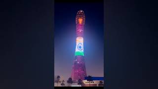 Iconic torch tower in Qatar illuminated with Indian flag 🇮🇳 during the 76th Republic Day.