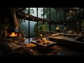 Cozy Forest Room with Fireplace burning and Rain Sounds | Healing Insomnia, Deep Sleep Ambience