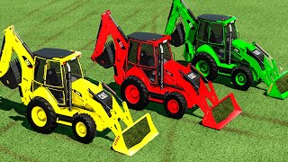 LOADER OF COLORS ! TRANSPORTING & GRASS LOADING with CAT BACKHOE LOADERS ! Farming Simulator 22