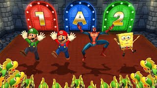 Mario Party 9 Step it Up - Mario Vs Spongebob Vs Luigi Vs Spider Man (Master Difficulty)