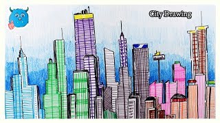 How to Draw City Skyline Easy (Cityscape Drawing with Pencil and Marker)