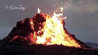 Volcano collapsing. Fagradalsfjall eruption, Iceland 2021