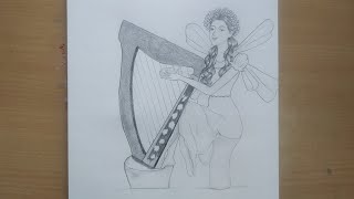 how to draw fairy playing harp ll step by step pencil sketch process for beginners