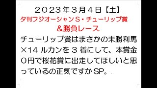 【最終競馬予想】夕刊フジオーシャンS・チューリップ賞＆勝負レース。まさかの未勝利馬×14ルカンを3着にして、本賞金０円で桜花賞に出走してほしいと思っているあなた、正気ですか？SP。2023年3月4日。