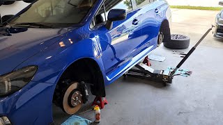 Installing Hawk pads and DBA rotors on my 16' Subaru Wrx Sti.