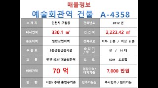 ★ 70억~ 인천시 구월동 인천1호선 예술회관역 역세권 수익형 빌딩 매매 ~ 인주대로 이면 사옥 수익용 근생건물~ 제네시스부동산 빌딩연구원   A  4358