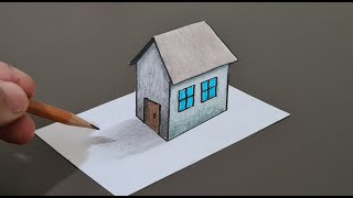 how to draw 3d house on paper