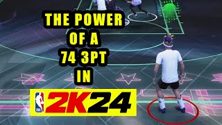 THE POWER OF A 74 3PT IN NBA 2K24... JUMPSHOT & REC GAMEPLAY INCLUDED! 7'1 Diming Interior Finisher