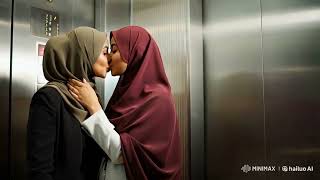 Muslim business professionals Kissing in the elevator | Lesbians Kissing Video