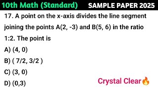 A point on the x-axis divides the line segment joining the points A(2, -3) and B(5, 6) in the ratio