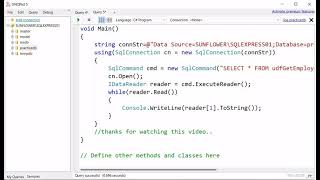 Calling SQL Server User Defined Function returning Table in C# ADO.NET (Code)
