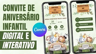 Como fazer CONVITE DE ANIVERSÁRIO INFANTIL DIGITAL e INTERATIVO no CANVA | GRÁTIS [Tema Safari]