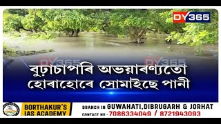 আহিনৰ বানত দুখনকৈ অভয়াৰণ্য সম্পূৰ্ণ প্লাৱিত