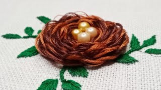 Bird Nest Hand Embroidery with Woven Wheel \u0026 Loop Stitch