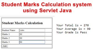 Student Marks Calculation system using Servlet Java
