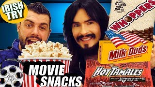Irish People Try AMERICAN MOVIE THEATER - Snacks + Candy + Cinema Popcorn Flavou