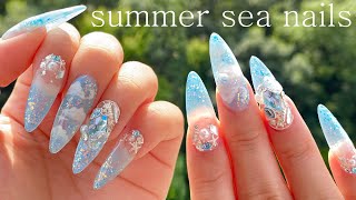 Cool sea nail art 🌊💙 Quick and simple tip extensions💅 nail extension / nails / nail asmr