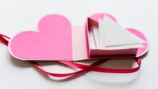 How to Make - Paper Box Heart Greeting Card Gift - Step by Step DIY | Pudełko Kartka Serce