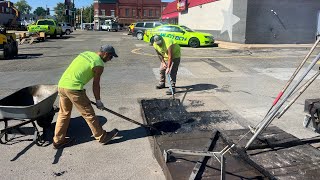 Infrared ASPHALT repair on Village street #paving #asphalt #parkinglot