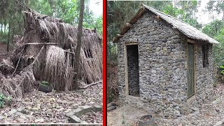 Primitive Life:Build a new house from stone! full video!