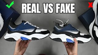 Real vs Fake Dior B22 Sneaker Blue Black Calfskin